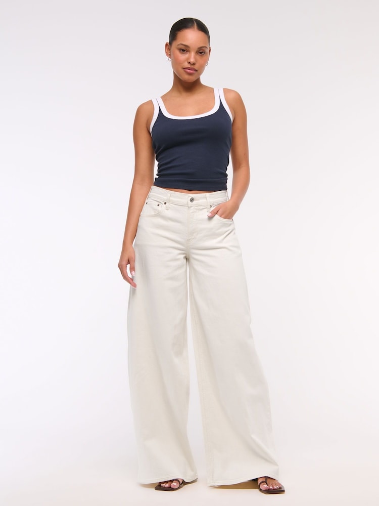Abercrombie & Fitch Cream Mid Rise Ultra Wide Leg Jeans - Image 1 of 7