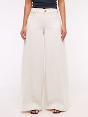 Abercrombie & Fitch Cream Mid Rise Ultra Wide Leg Jeans - Image 2 of 7