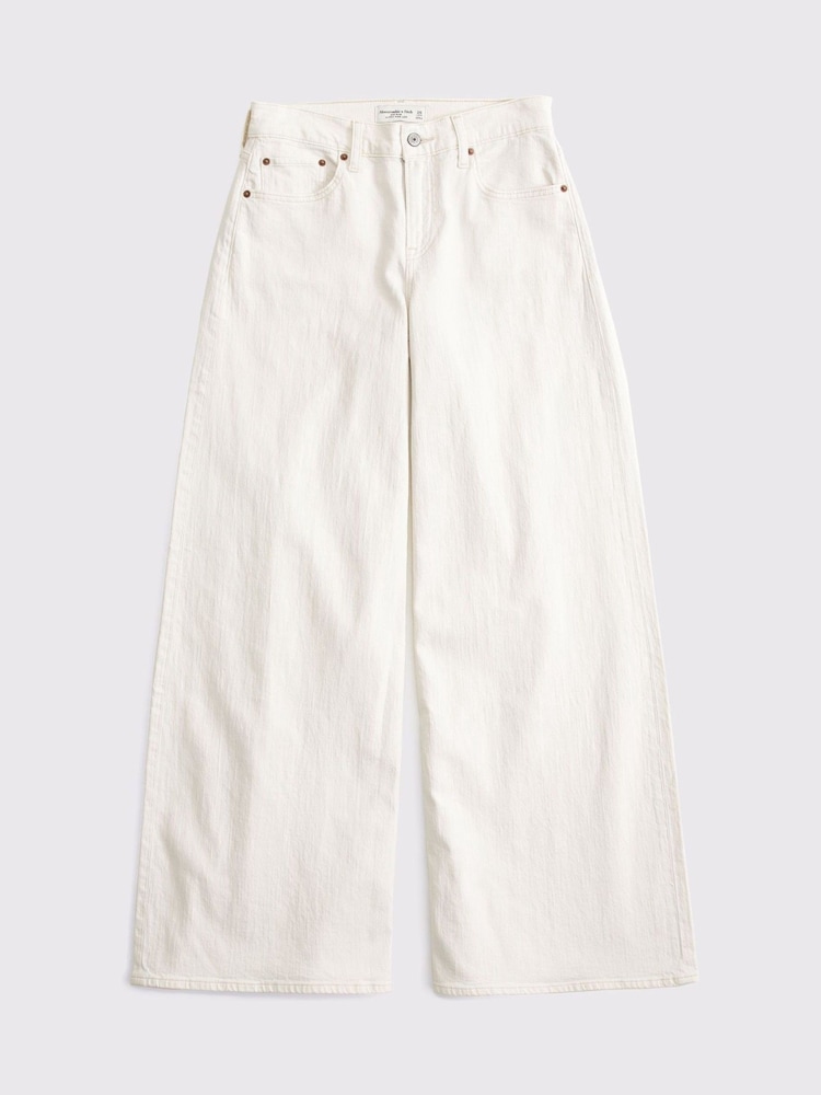 Abercrombie & Fitch Cream Mid Rise Ultra Wide Leg Jeans - Image 7 of 7