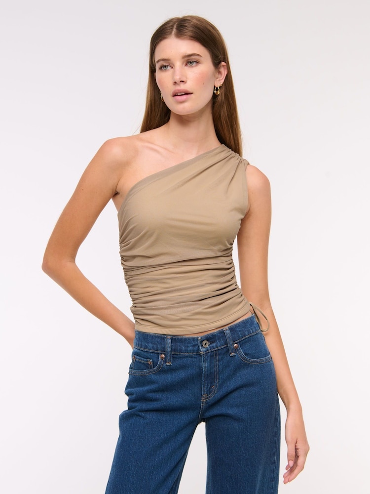 Castanho - Abercrombie & Fitch Mesh One Shoulder Cinched Waist Top - Imagem 1 de 6