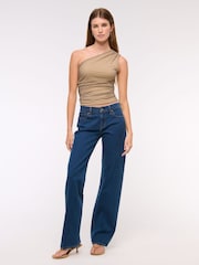 Castanho - Abercrombie & Fitch Mesh One Shoulder Cinched Waist Top - Imagem 5 de 6