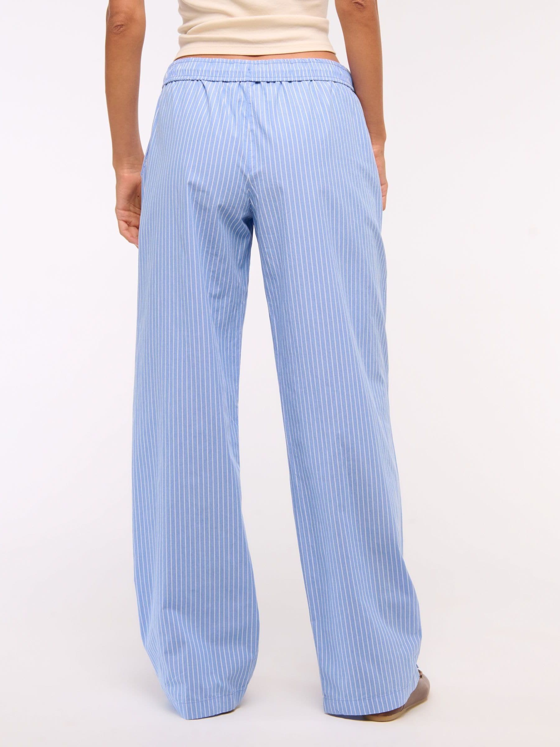 Buy Abercrombie & Fitch Blue Stripe Cotton Poplin Pull On Trousers