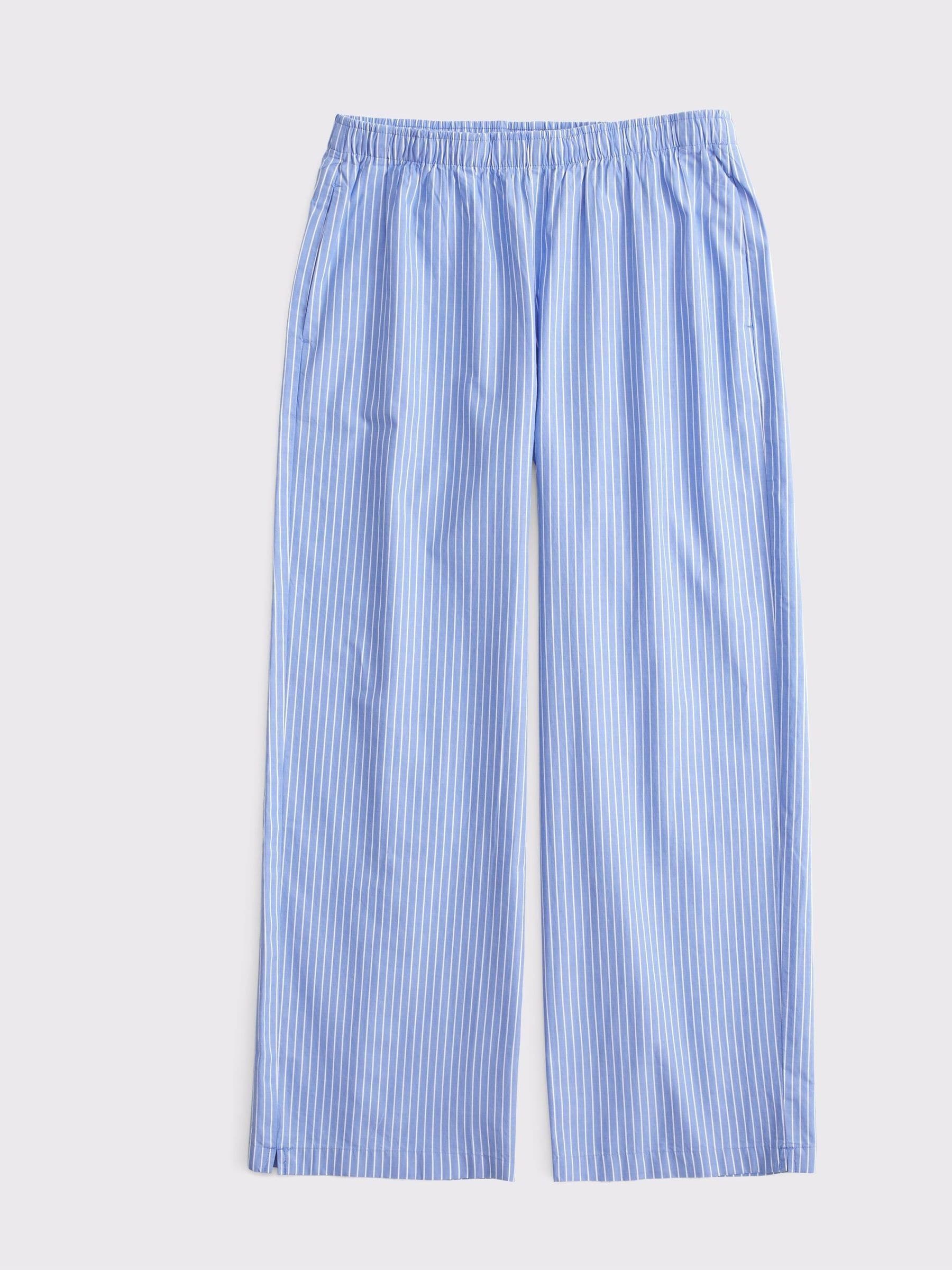 Buy Abercrombie & Fitch Blue Stripe Cotton Poplin Pull On Trousers