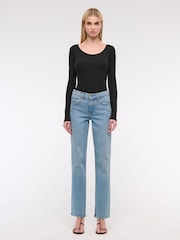 Abercrombie & Fitch Blue Medium Clean Mid Rise Straight Leg Jeans - Image 1 of 7