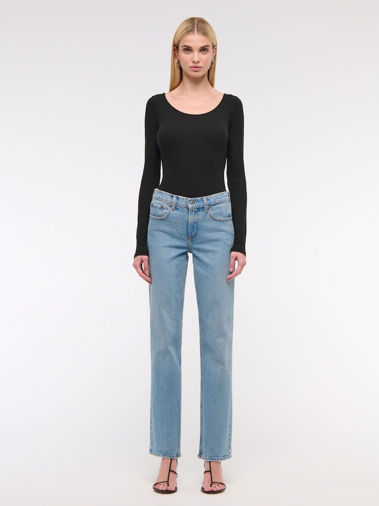 Abercrombie & Fitch Blue Medium Clean Mid Rise Straight Leg Jeans - Image 1 of 7