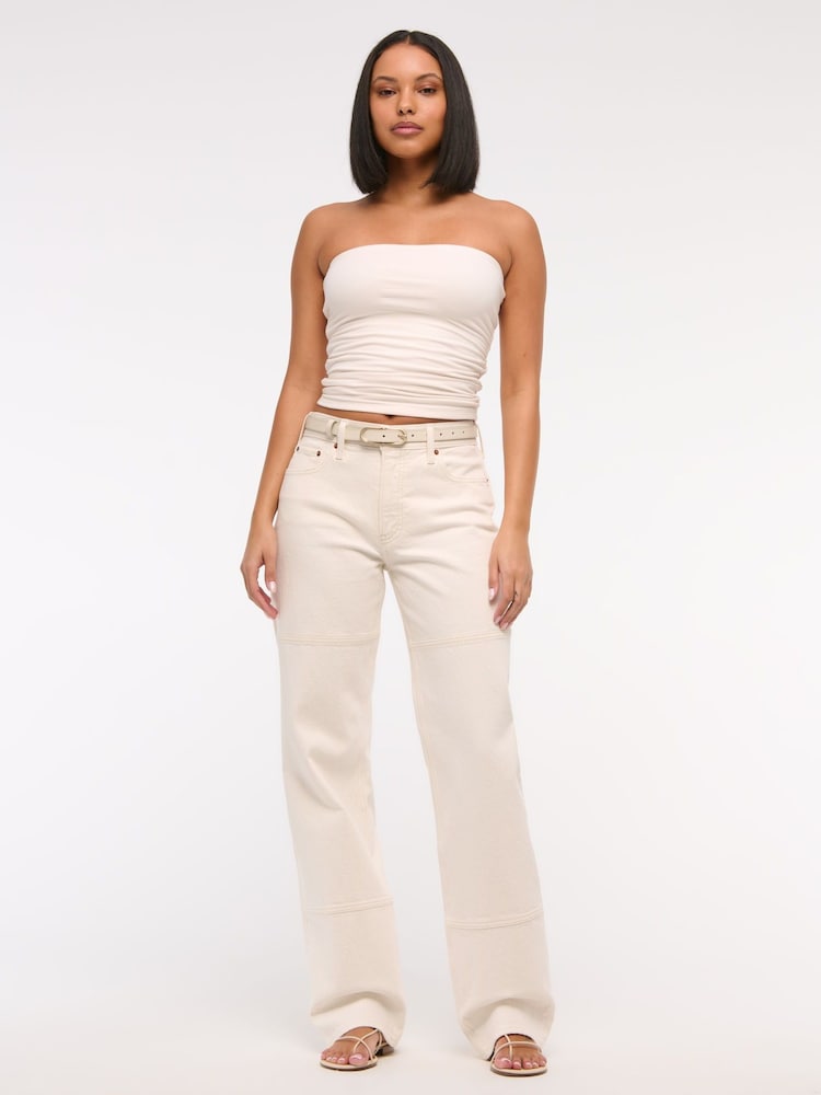 Abercrombie & Fitch Cream Utility Low Rise Baggy Jeans - Image 1 of 6