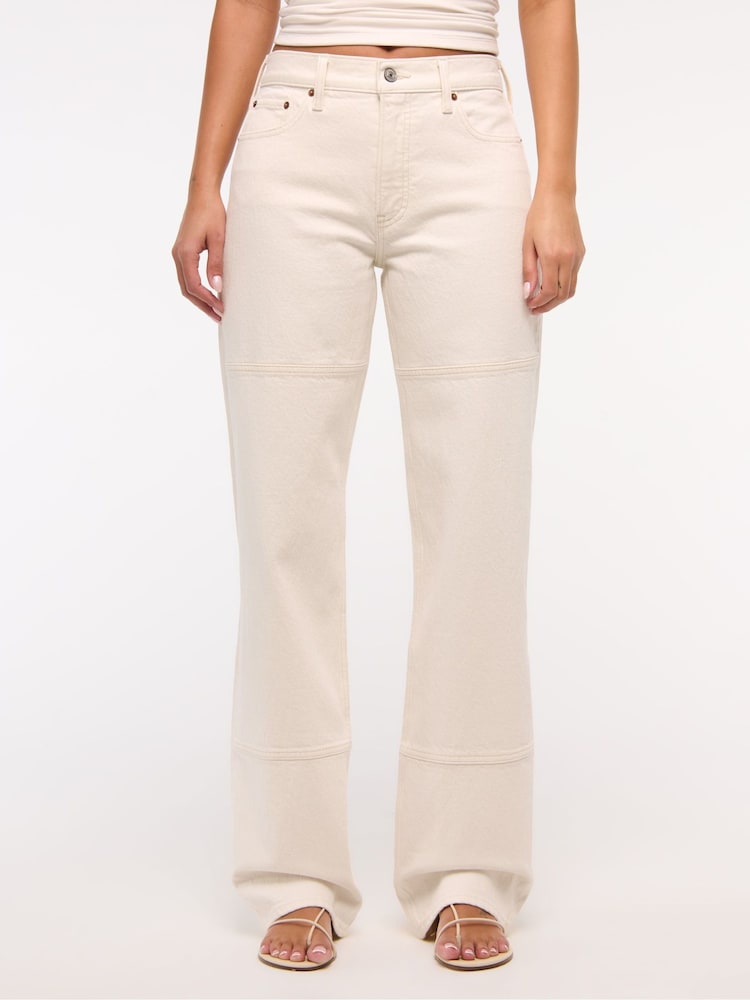 Abercrombie & Fitch Cream Utility Low Rise Baggy Jeans - Image 2 of 6