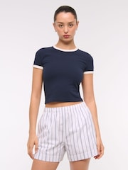 Abercrombie & Fitch Blue Stripe Poplin Pull On Shorts - Image 2 of 6