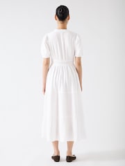 LK Bennett White Felicity Gather Detail 100% Cotton Dress - Image 2 of 3