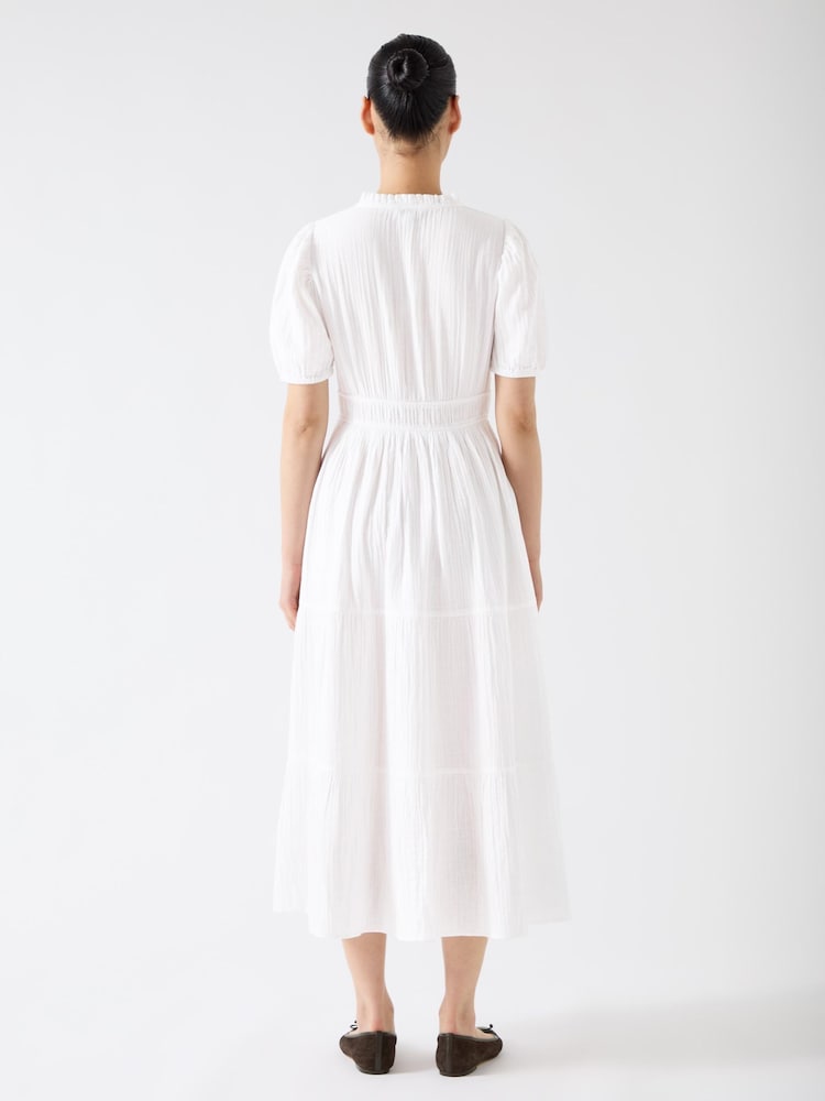 LK Bennett White Felicity Gather Detail 100% Cotton Dress - Image 2 of 3