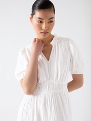 LK Bennett White Felicity Gather Detail 100% Cotton Dress - Image 3 of 3