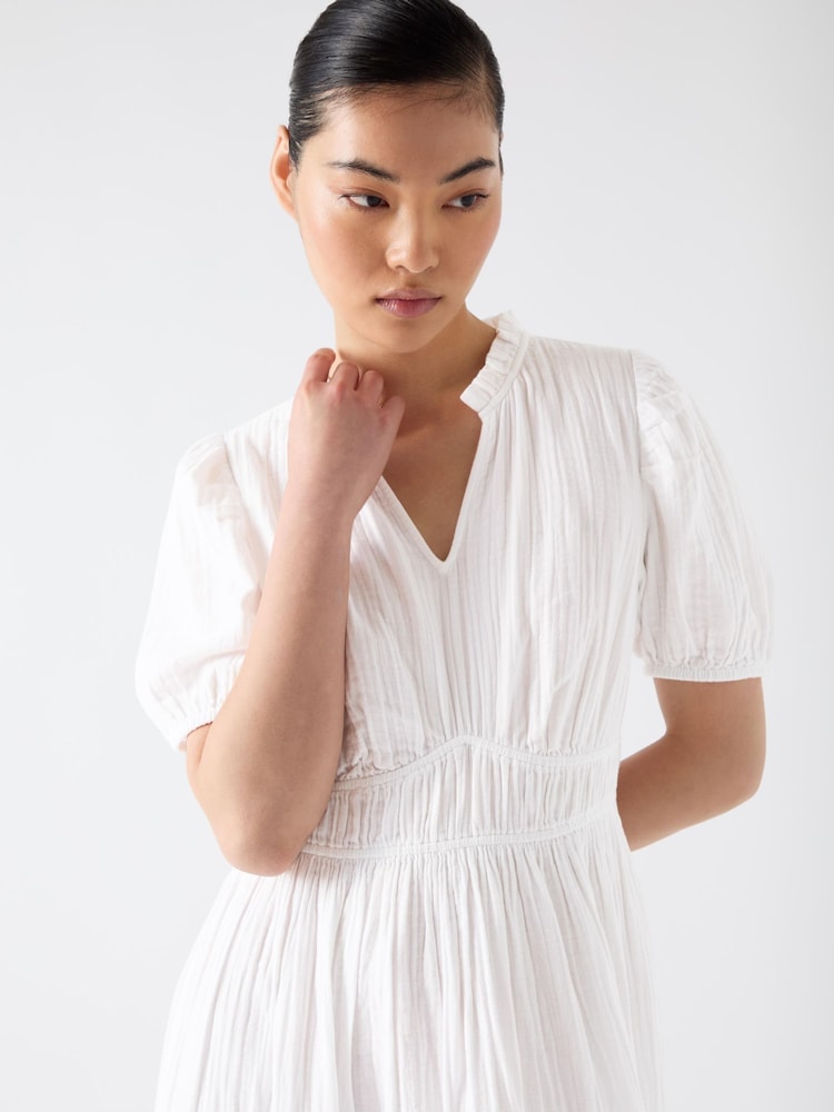 LK Bennett White Felicity Gather Detail 100% Cotton Dress - Image 3 of 3