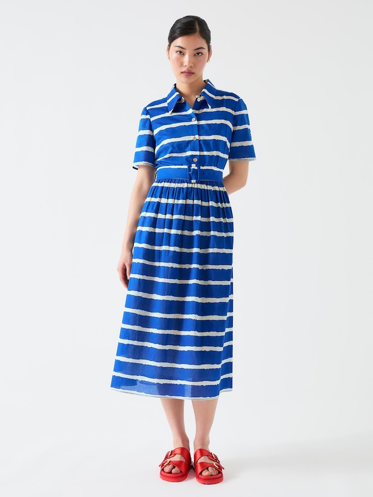 LK Bennett Brielle Mazarine Birch Stripe Voile 100% Cotton Shirt Dress - Imagen 1 de 4 LK Bennett Brielle Mazarine Birch Stripe Voile 100% Cotton Shirt Dress - Imagen 1 de 4