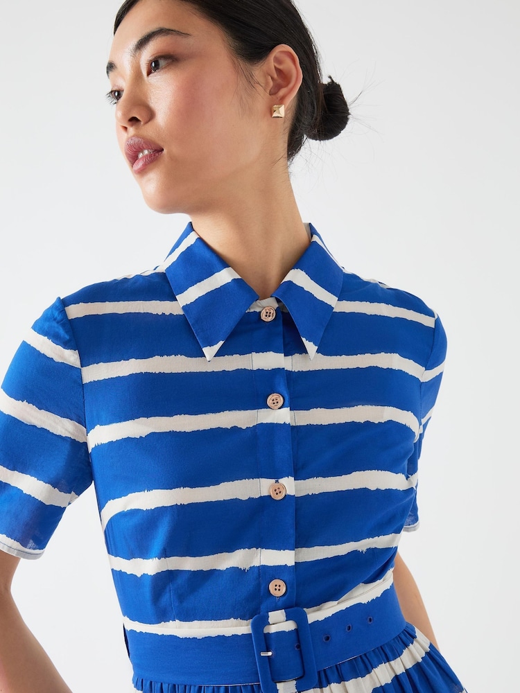LK Bennett Brielle Mazarine Birch Stripe Voile 100% Cotton Shirt Dress - Imagen 4 de 4