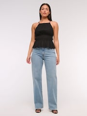 Abercrombie & Fitch Blue Curvy 90s Relaxed Clean Hem Jeans - Image 1 of 7