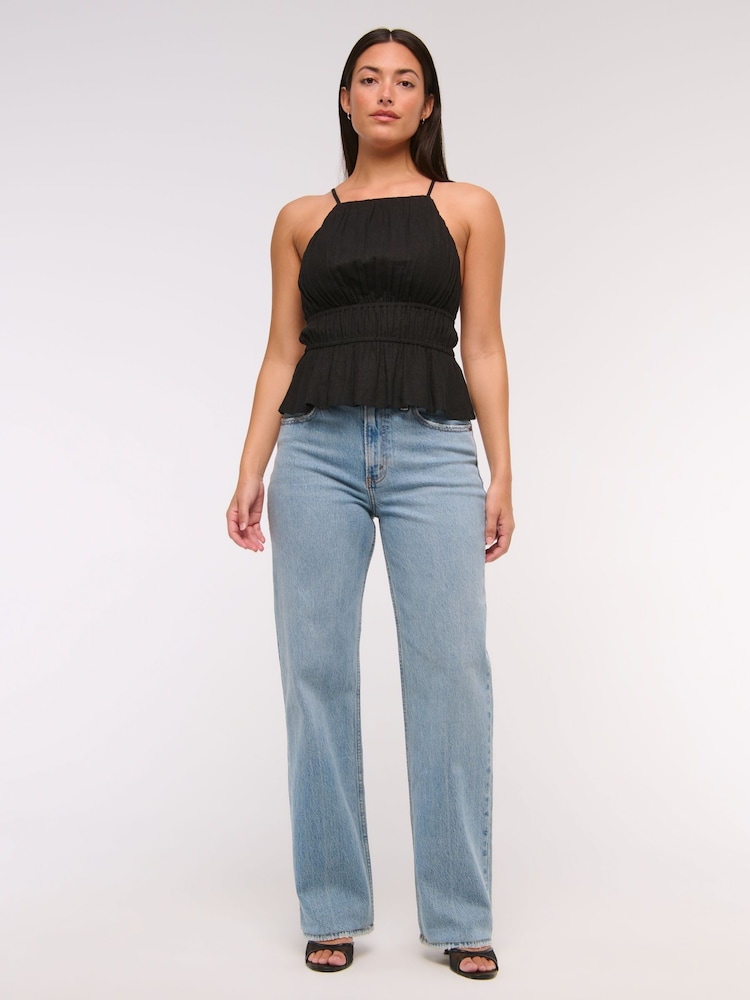 Abercrombie & Fitch Blue Curvy 90s Relaxed Clean Hem Jeans - Image 1 of 7