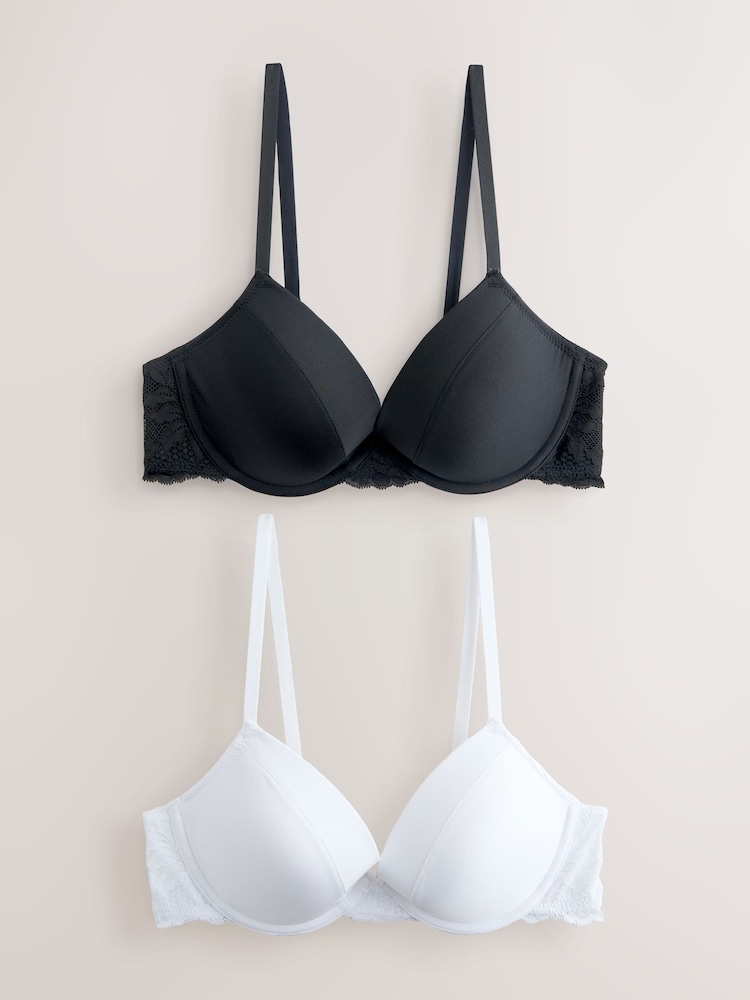 Black/White Push Up Pad Plunge A-E Smoothing Bras 2 Pack - Image 1 of 5