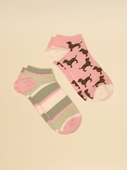 Joules Women's Rilla Pink Green Trainer Socks 2 Pack (size 4-8) - Image 1 of 3