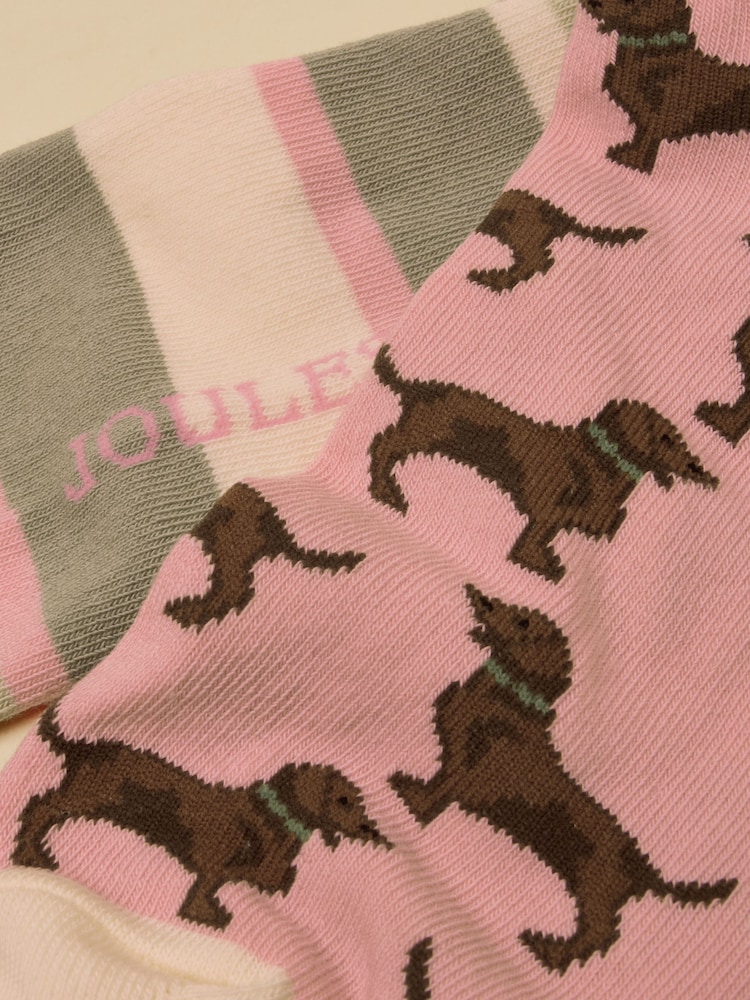 Joules Women's Rilla Pink Green Trainer Socks 2 Pack (size 4-8) - Image 3 of 3
