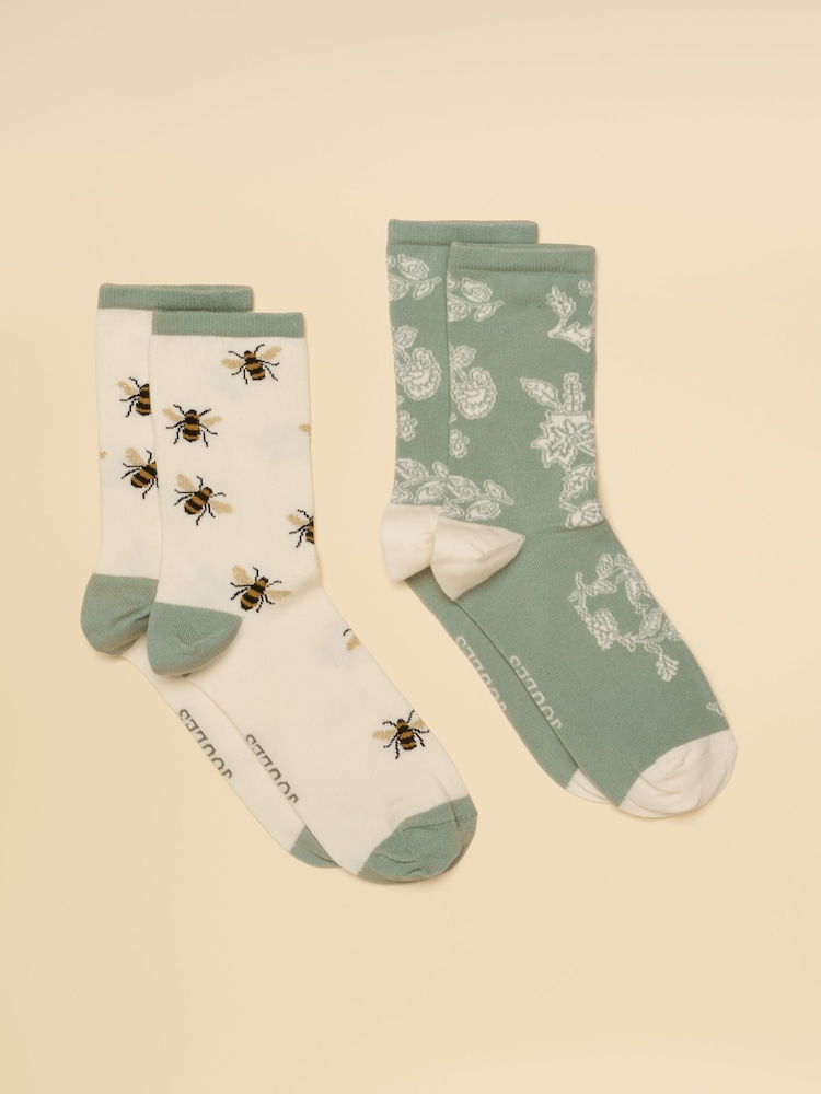 Joules Women's Everyday White & Green Socks 2 Pack (size 4-8) - Image 1 of 3