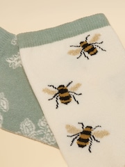 Joules Women's Everyday White & Green Socks 2 Pack (size 4-8) - Image 2 of 3