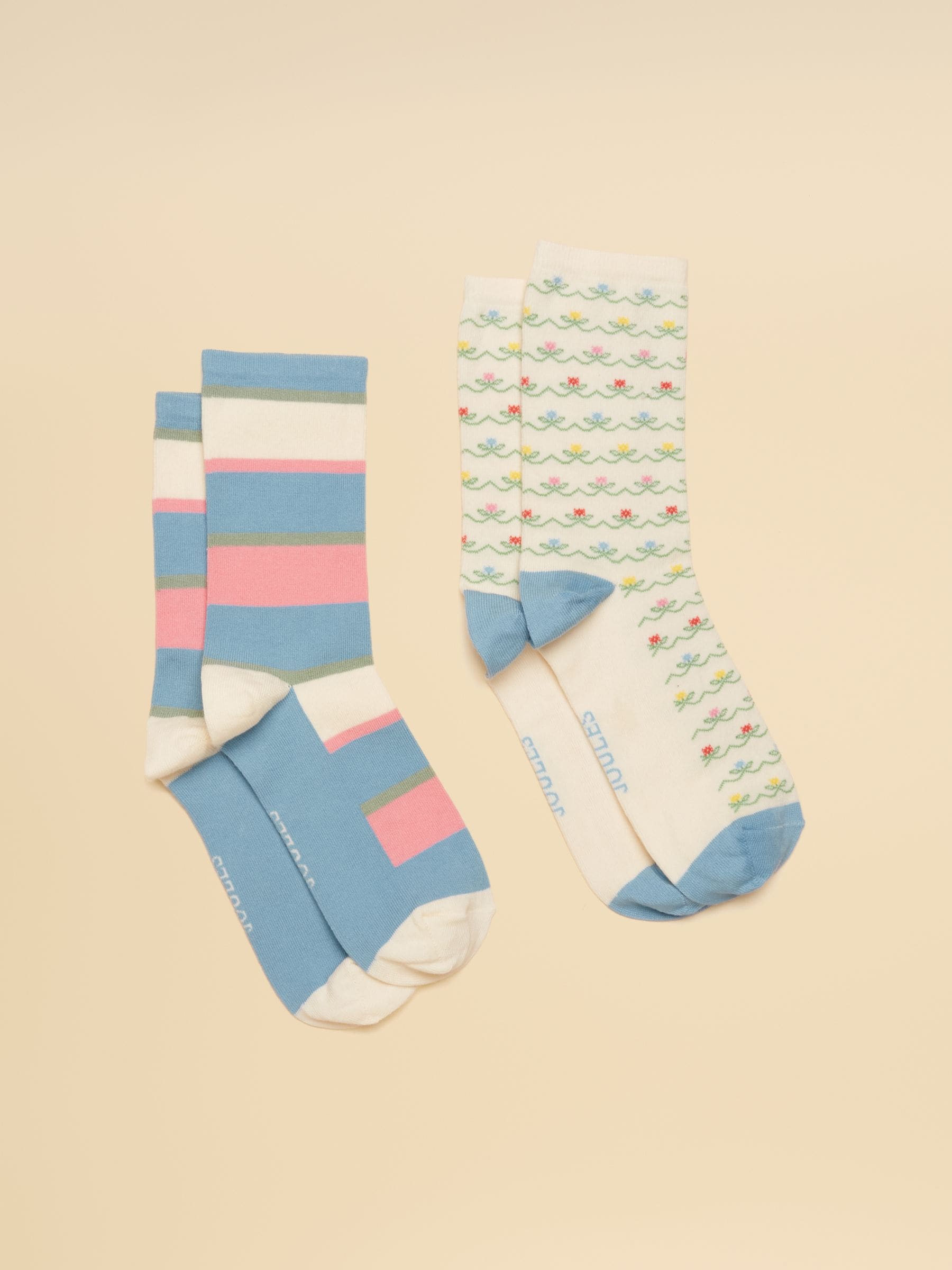 Joules Women's Everyday Cotton Blend Socks 2 Pack (-8) Blue Ecru One