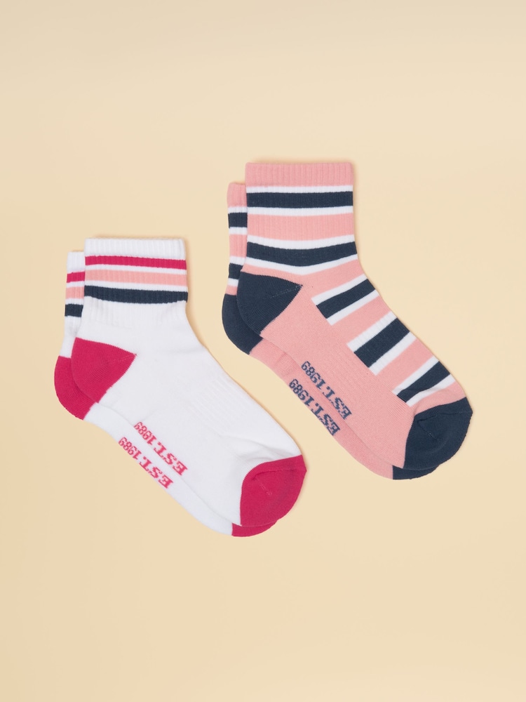 Joules Women's Volley Pink Blue Tennis Sock 2 Pack (size 4-8) - Image 1 of 3