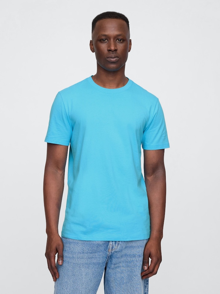 Gap Bright Blue Short Sleeve Everyday 100% Cotton Crew Neck T-Shirt - Image 1 of 5 Gap Bright Blue Short Sleeve Everyday 100% Cotton Crew Neck T-Shirt - Image 1 of 5