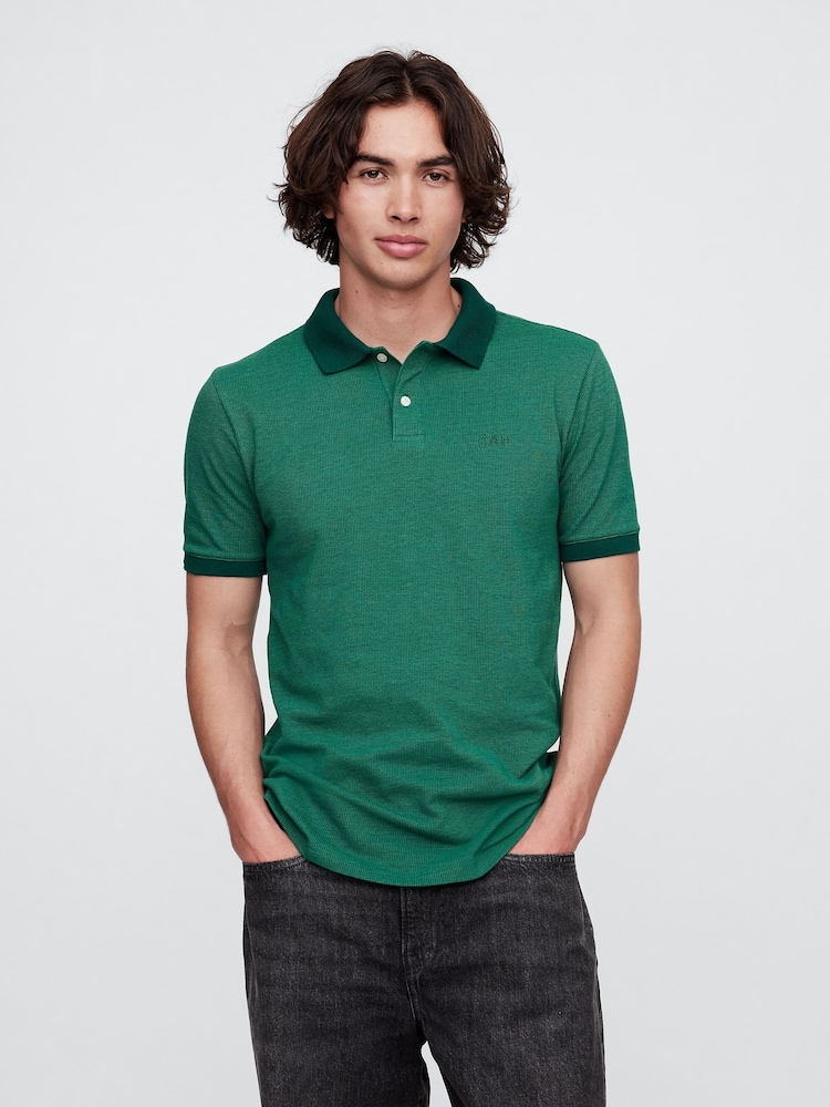 Gap Green Pique Logo 100% Cotton Short Sleeve Polo Shirt - Image 1 of 5 Gap Green Pique Logo 100% Cotton Short Sleeve Polo Shirt - Image 1 of 5