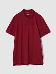 Gap Burgundy Pique Logo 100% Cotton Short Sleeve Polo Shirt - Image 1 of 2