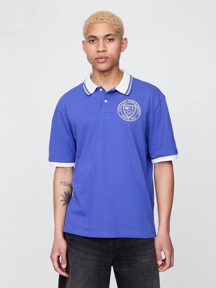 Gap Colbalt Blue Athletic Logo Pique Short Sleeve Polo Shirt - Image 1 of 5 Gap Colbalt Blue Athletic Logo Pique Short Sleeve Polo Shirt - Image 1 of 5