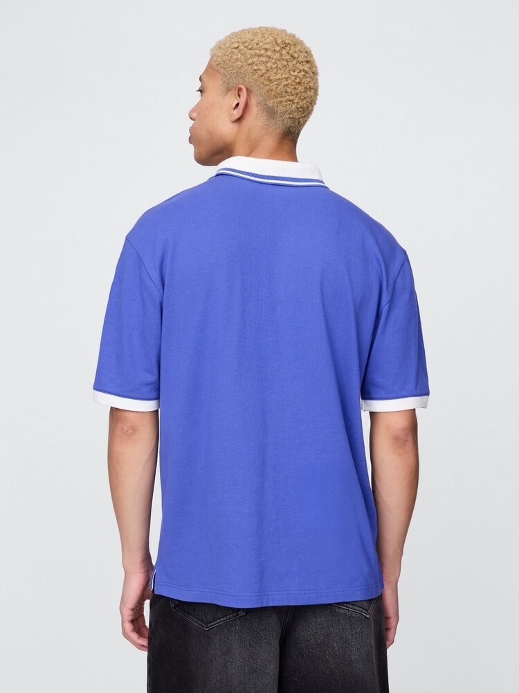 Gap Blue Athletic Logo Pique Short Sleeve Polo Shirt - Image 2 of 5