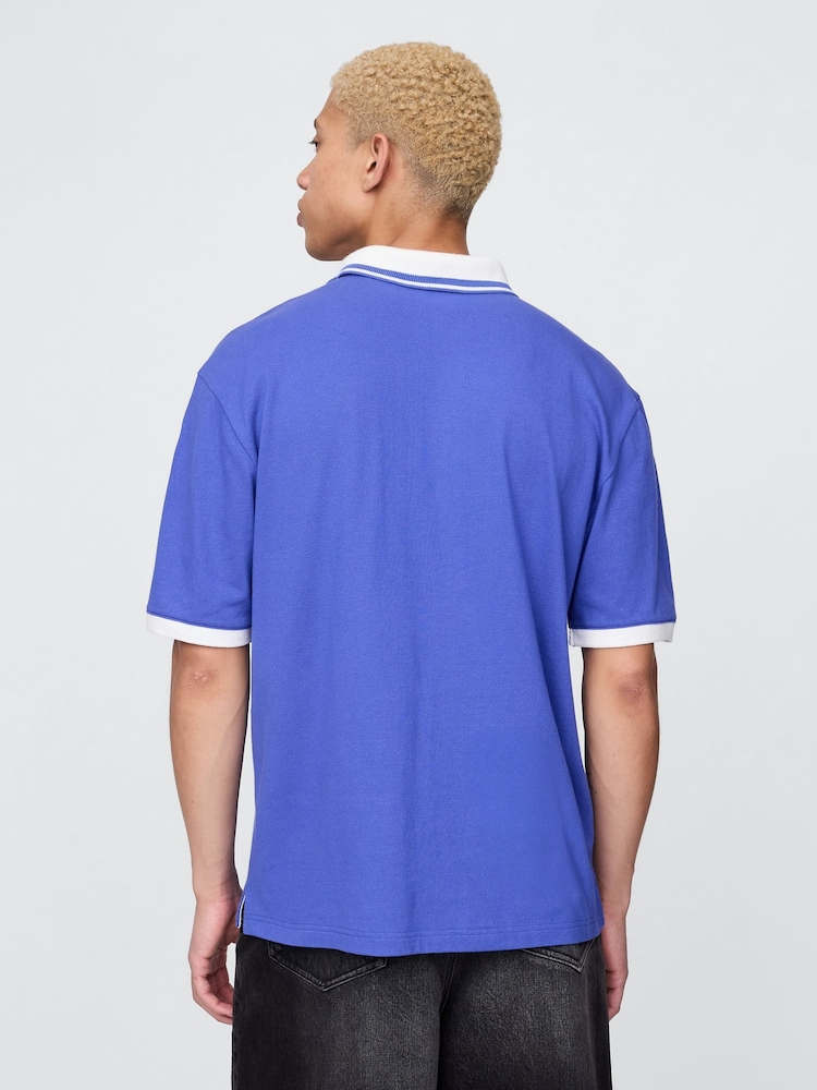 Gap Colbalt Blue Athletic Logo Pique Short Sleeve Polo Shirt - Image 2 of 5 Gap Colbalt Blue Athletic Logo Pique Short Sleeve Polo Shirt - Image 2 of 5