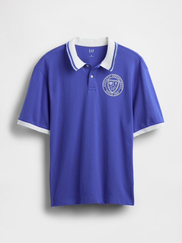 Gap Blue Athletic Logo Pique Short Sleeve Polo Shirt - Image 5 of 5