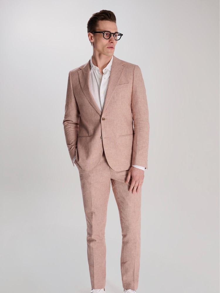 Harry Brown Pink Giacomo Slim Fit Cotton Linen Suit Jacket - Image 1 of 12