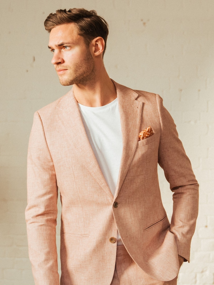 Roze - Harry Brown Giacomo Slim Fit Cotton Linen Suit Jacket - Image 5 of 12