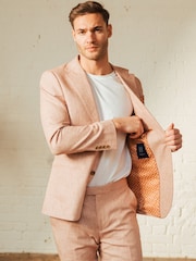 Harry Brown Pink Giacomo Slim Fit Cotton Linen Suit Jacket - Image 6 of 12