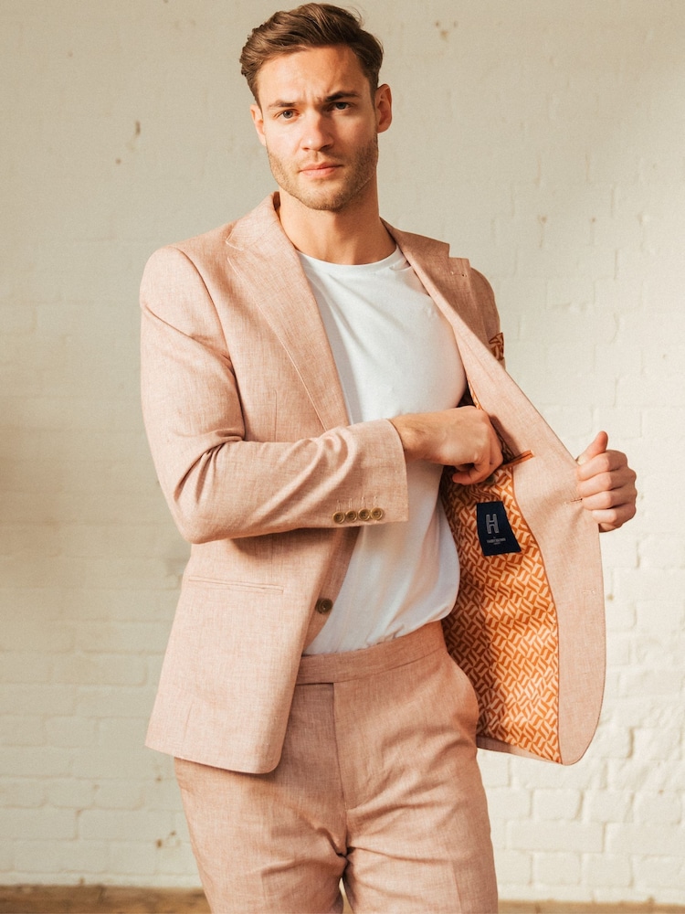 Roze - Harry Brown Giacomo Slim Fit Cotton Linen Suit Jacket - Image 6 of 12