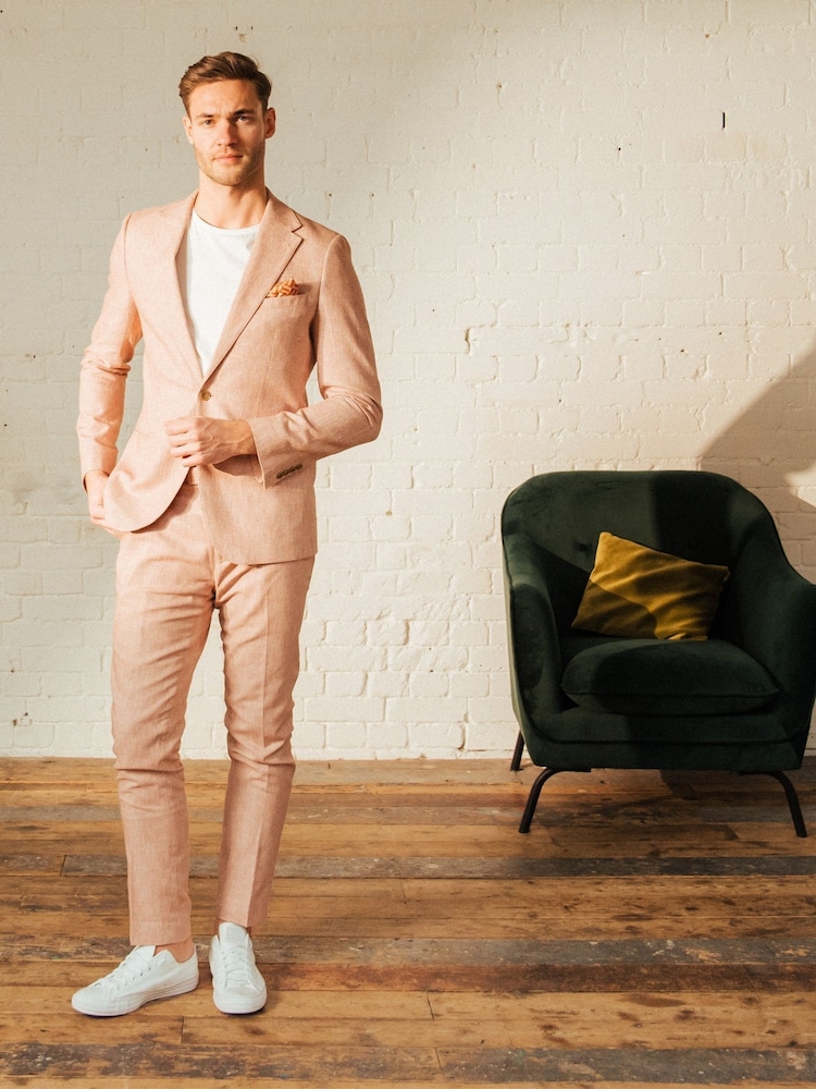 Roze - Harry Brown Giacomo Slim Fit Cotton Linen Suit Jacket - Image 9 of 12