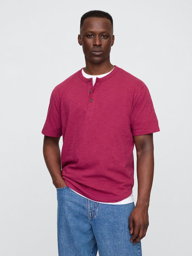 Gap Pink Short Sleeve Henley T-Shirt - Image 1 of 5 Gap Pink Short Sleeve Henley T-Shirt - Image 1 of 5