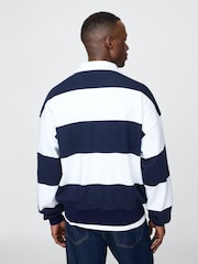 Gap Blue/White Stripe Heavyweight Striped Logo Quarter Zip Collar Sweatshirt - Image 2 of 5