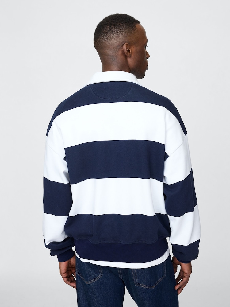Gap Blue/White Stripe Heavyweight Striped Logo Quarter Zip Collar Sweatshirt - Image 2 of 5 Gap Blue/White Stripe Heavyweight Striped Logo Quarter Zip Collar Sweatshirt - Image 2 of 5
