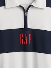 Gap Blue/White Stripe Heavyweight Striped Logo Quarter Zip Collar Sweatshirt - Image 5 of 5