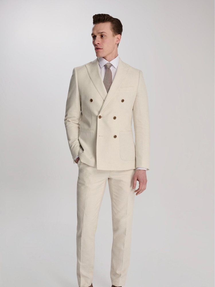 Harry Brown Cream Giacomo Cotton Linen Double Breasted Suit Jacket - Image 1 of 13