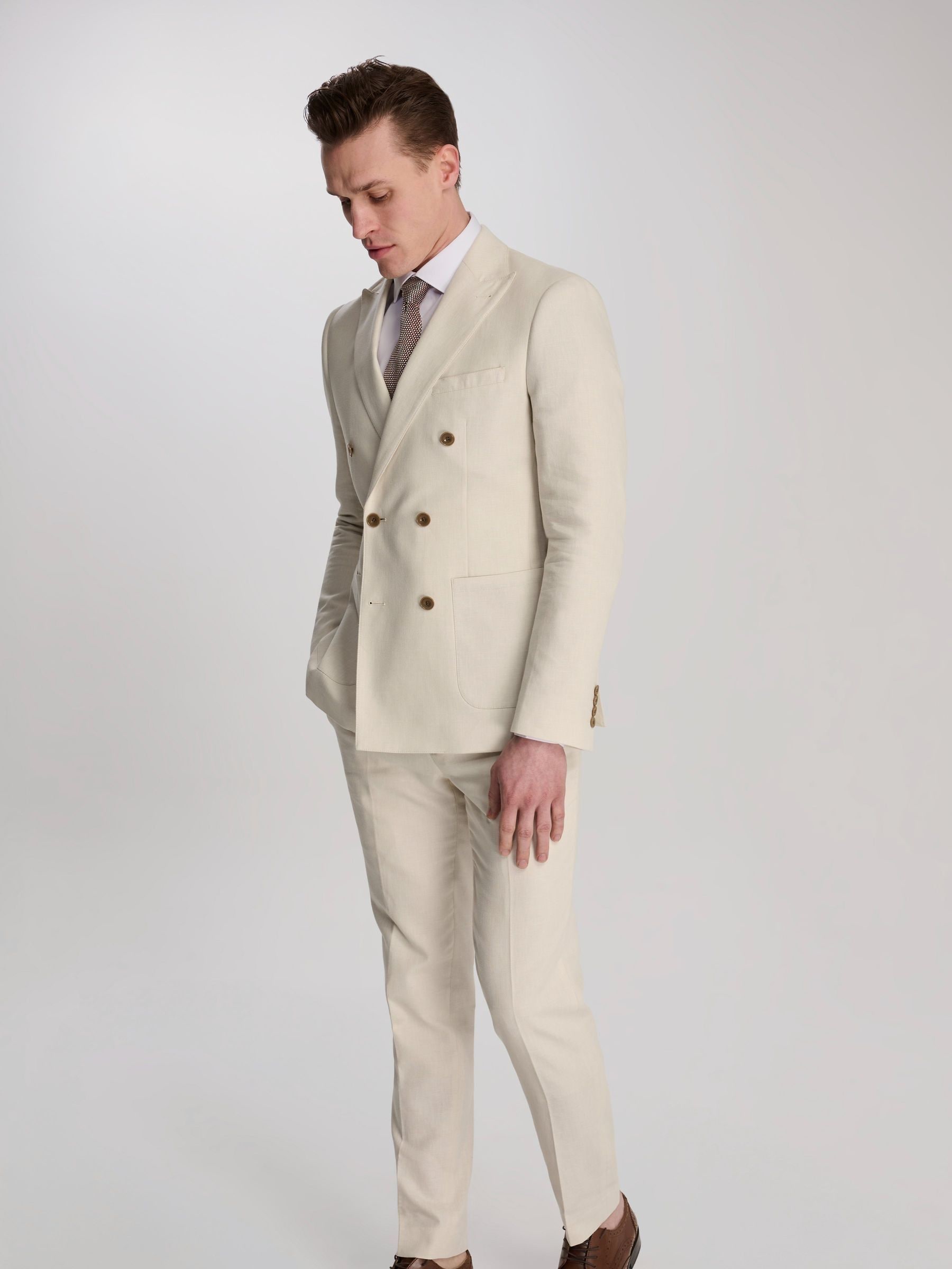 Buy Harry Brown Cream Giacomo Cotton Linen Double Breasted Suit
