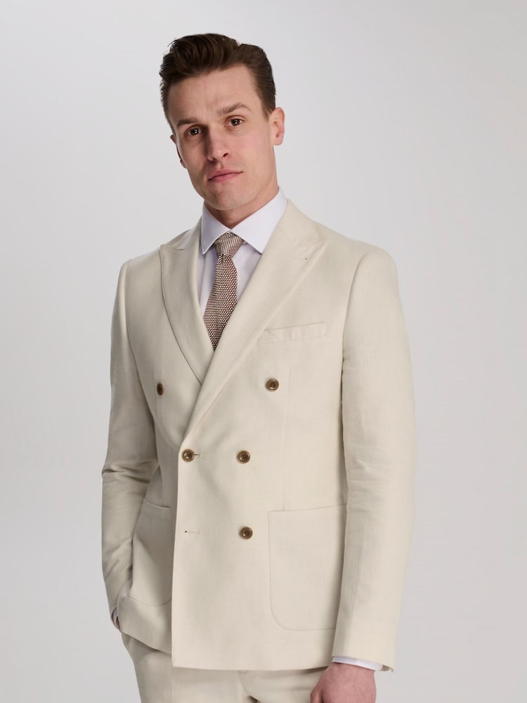 Harry Brown Cream Giacomo Cotton Linen Double Breasted Suit Jacket - Image 13 of 13