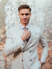 Harry Brown Cream Giacomo Cotton Linen Double Breasted Suit Jacket - Image 6 of 13