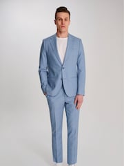 Harry Brown Blue Sandro Slim Fit Linen Look Suit Jacket - Image 1 of 12