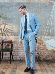 Harry Brown Blue Sandro Slim Fit Linen Look Suit Jacket - Image 7 of 12