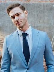 Harry Brown Blue Sandro Slim Fit Linen Look Suit Jacket - Image 9 of 12